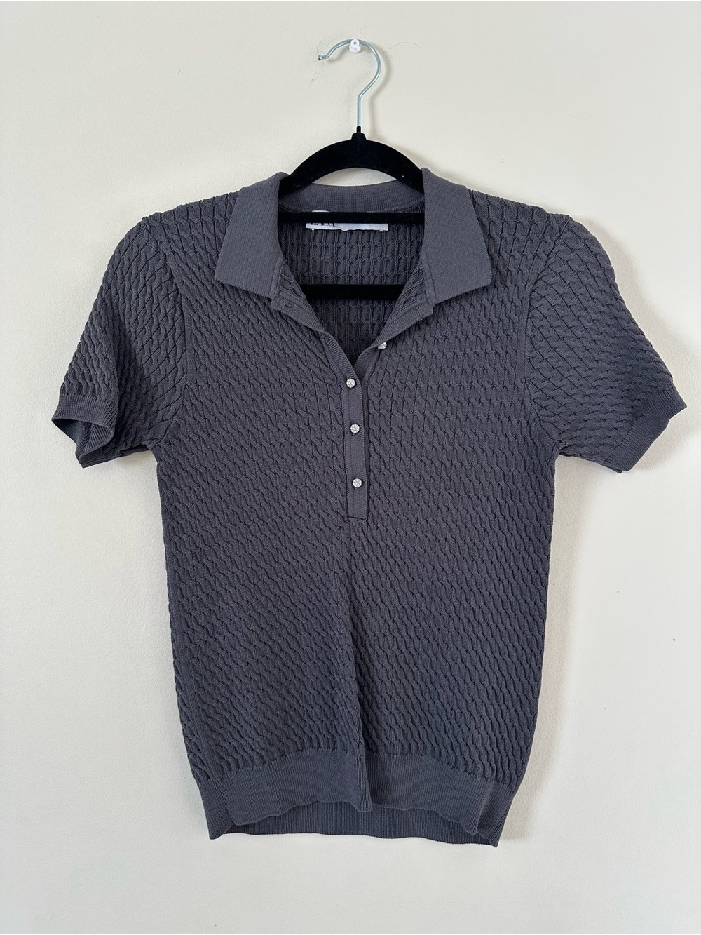 Zara Short Sleeve Knit Polo - Gray